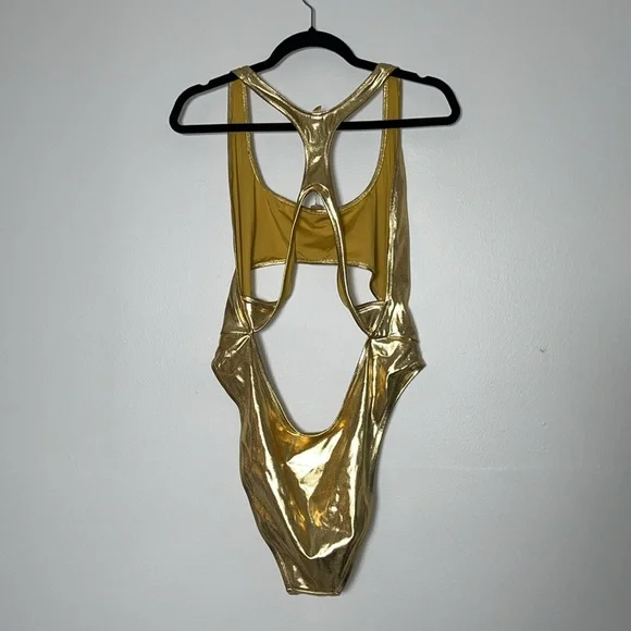 NWT SKIMS Signature Swim Cut Out Gold Metallic Monokini Swimsuit 3X - Picture 6 of 13